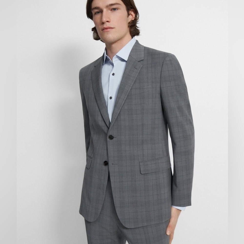 New Theory Structured Blazer in Plaid Wool